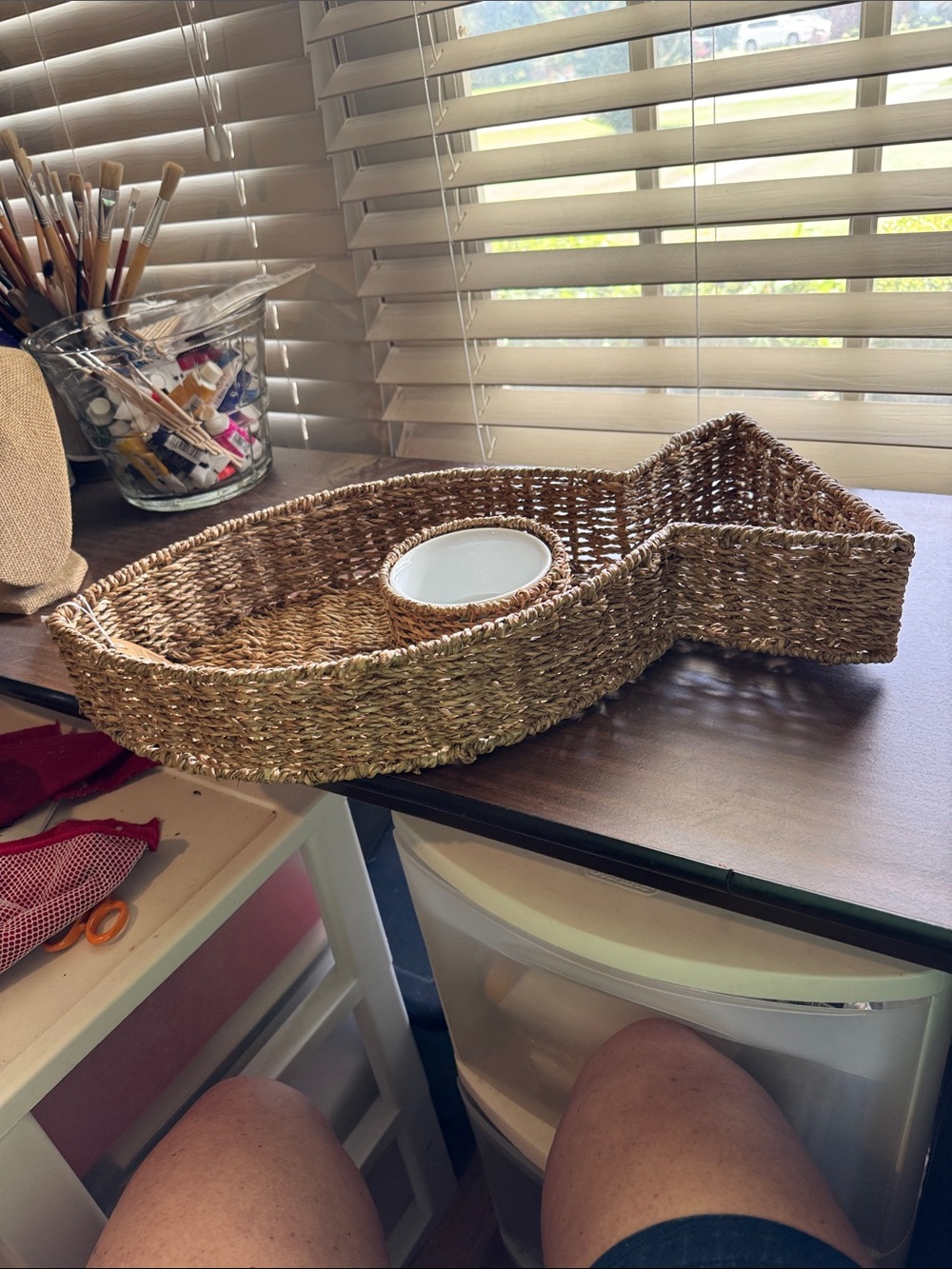 Handwoven Seagrass Fish Shaped Chip and Dip bowl